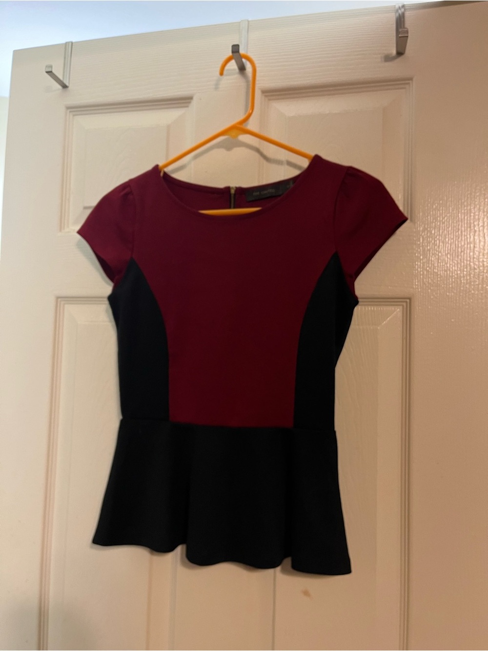 Women's The Limited Burgundy and Black Peplum Top